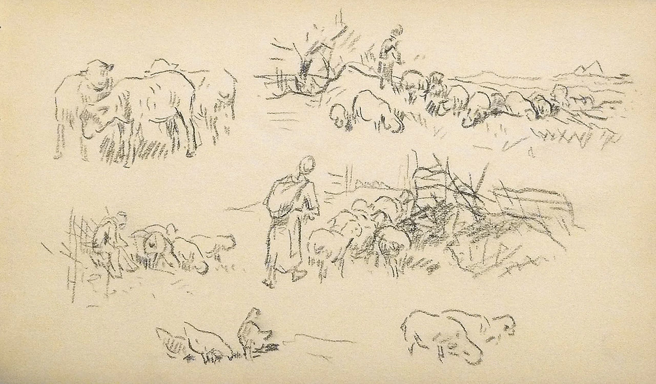 Foglio di studio per pecore, agricoltori e pastori